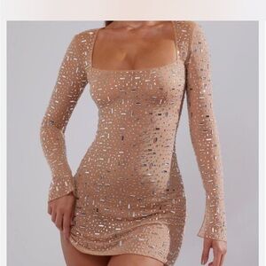 Oh Polly Tan Long Sleeve Sequin Dress